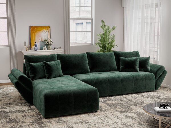 Colțar extensibil dumonde cu ladă de depozitare si sezut confortabil din spuma high-density, Berlin XL Monolith Verde 350x185 cm
