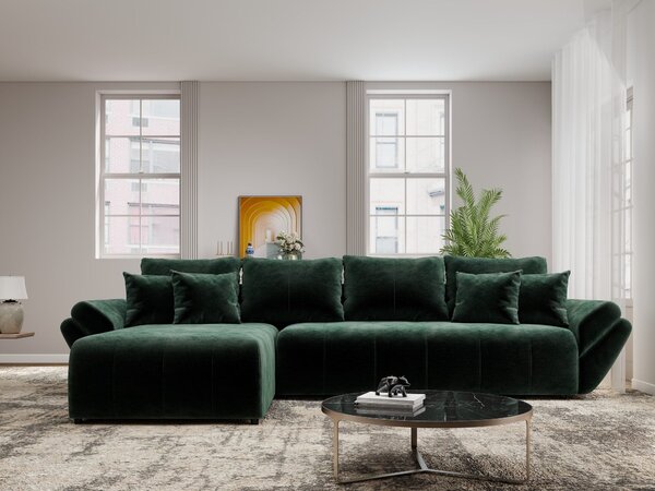 Colțar extensibil dumonde cu ladă de depozitare si sezut confortabil din spuma high-density, Berlin XL Monolith Verde 350x185 cm