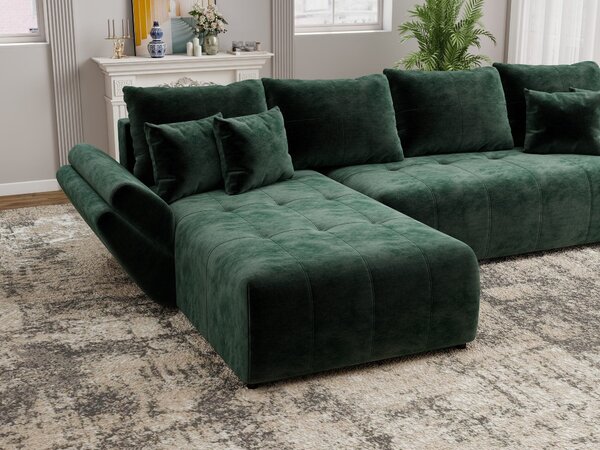 Colțar extensibil dumonde cu ladă de depozitare si sezut confortabil din spuma high-density, Berlin XL Monolith Verde 350x185 cm