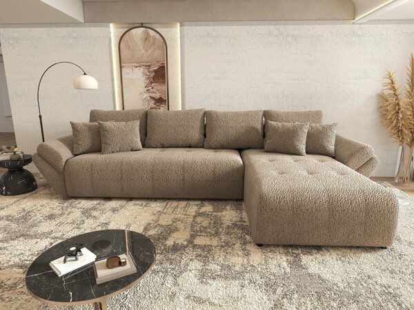 Colțar extensibil dumonde cu ladă de depozitare si sezut confortabil din spuma high-density, Berlin XL Jaguar Maro Cappuccino 8 II 350x185 cm