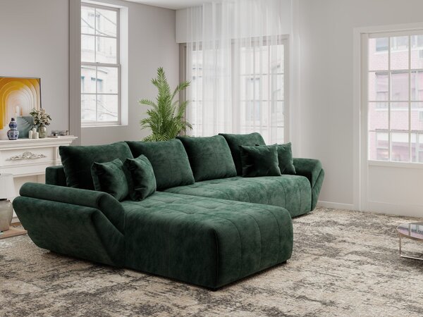 Colțar extensibil dumonde cu ladă de depozitare si sezut confortabil din spuma high-density, Berlin XL Monolith Verde 350x185 cm