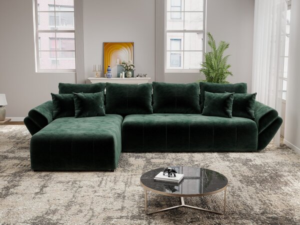 Colțar extensibil dumonde cu ladă de depozitare si sezut confortabil din spuma high-density, Berlin XL Monolith Verde 350x185 cm