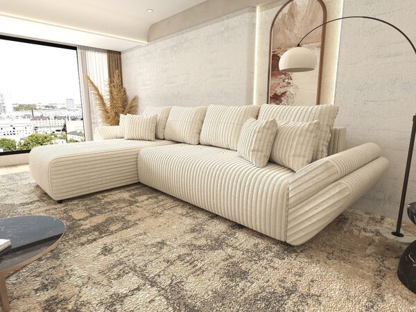 Colțar extensibil dumonde cu ladă de depozitare Berlin XL Tilia Bej 01 350x185 cm