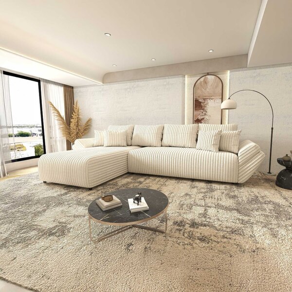 Colțar extensibil dumonde cu ladă de depozitare Berlin XL Tilia Bej 01 350x185 cm