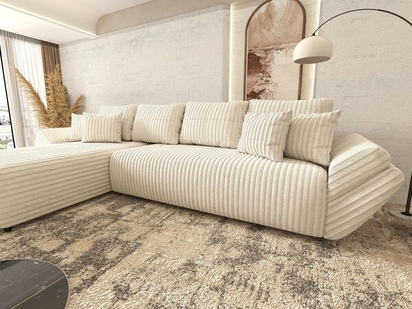 Colțar extensibil dumonde cu ladă de depozitare Berlin XL Tilia Bej 01 350x185 cm