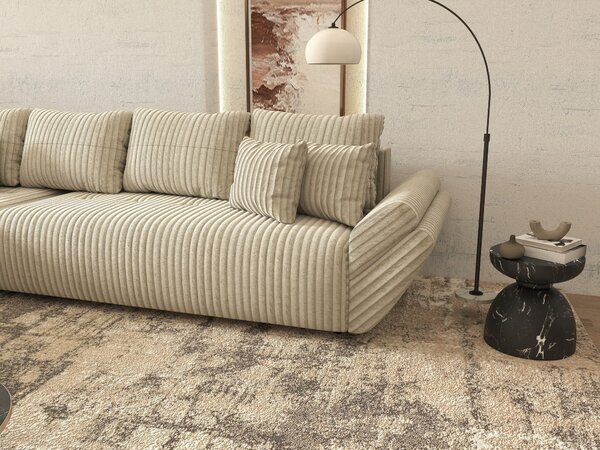 Colțar extensibil dumonde cu ladă de depozitare si sezut confortabil din spuma high-density, Berlin XL Tilia Bej 08 350x185 cm