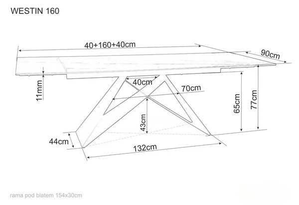 Masa, negru mat / negru, WESTIN I (160-240) X 90