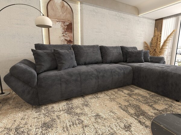 Colțar extensibil dumonde cu ladă de depozitare si sezut confortabil din spuma high-density, Berlin XL Vibe Gri Antracit 97 II 350x185 cm