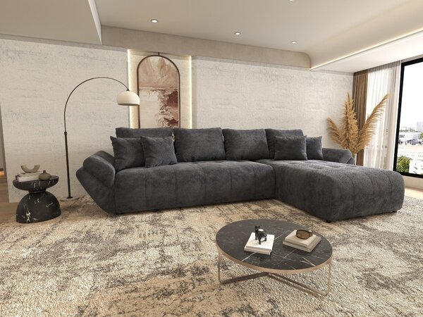 Colțar extensibil dumonde cu ladă de depozitare si sezut confortabil din spuma high-density, Berlin XL Vibe Gri Antracit 97 II 350x185 cm