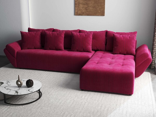 Colțar extensibil dumonde cu ladă de depozitare si sezut confortabil din spuma high-density, Berlin XL Zoom Red 350x185 cm II