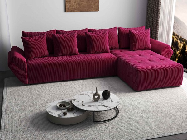 Colțar extensibil dumonde cu ladă de depozitare si sezut confortabil din spuma high-density, Berlin XL Zoom Red 350x185 cm II