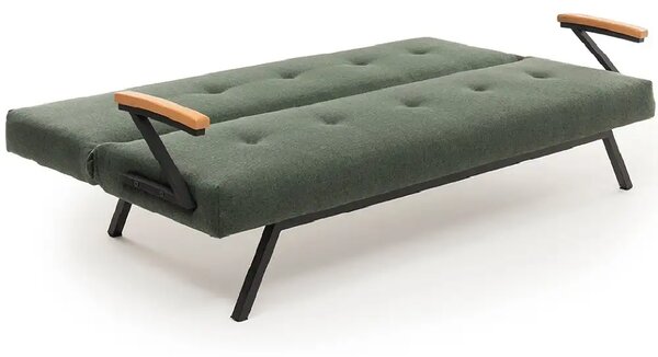 Canapea extensibilă 2 locuri modernă, 180x100 cm – stofă verde & metal negru – Newyork