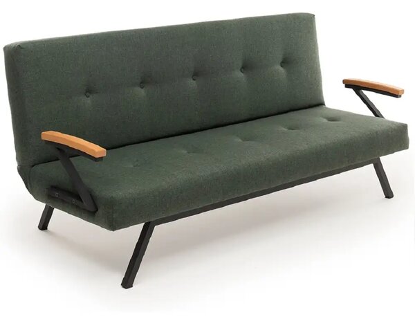 Canapea extensibilă 2 locuri modernă, 180x100 cm – stofă verde & metal negru – Newyork