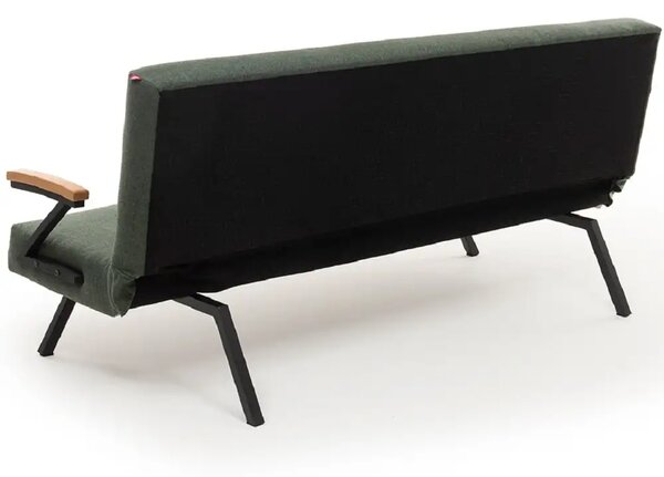 Canapea extensibilă 2 locuri modernă, 180x100 cm – stofă verde & metal negru – Newyork