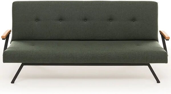 Canapea extensibilă 2 locuri modernă, 180x100 cm – stofă verde & metal negru – Newyork