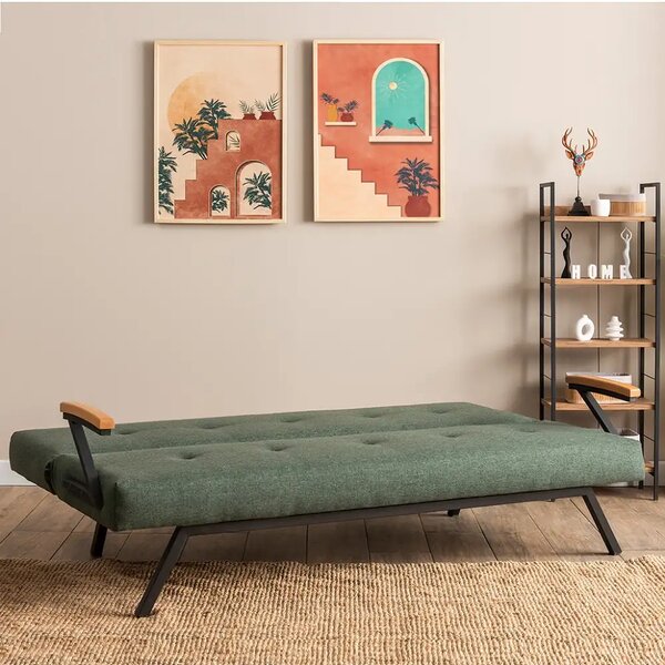 Canapea extensibilă 2 locuri modernă, 180x100 cm – stofă verde & metal negru – Newyork