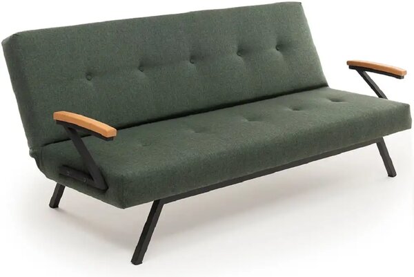 Canapea extensibilă 2 locuri modernă, 180x100 cm – stofă verde & metal negru – Newyork