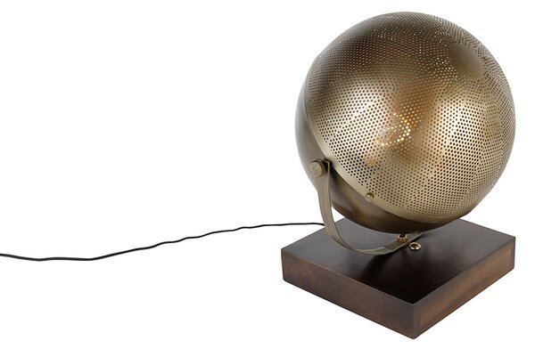 Lampă de masă industrială bronz cu lemn - Haicha