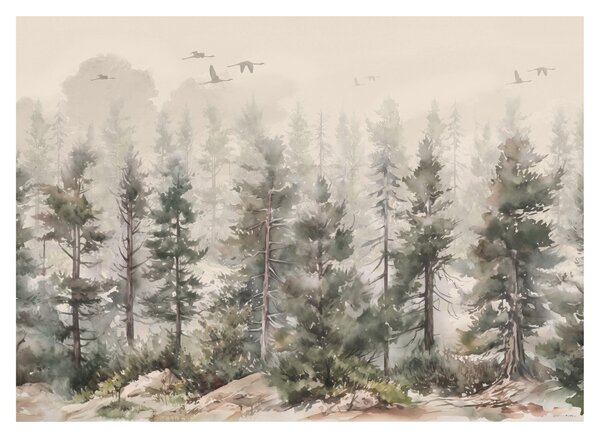Tablou pe sticlă - Pădurea de pini I., aquarel (70x50 cm)
