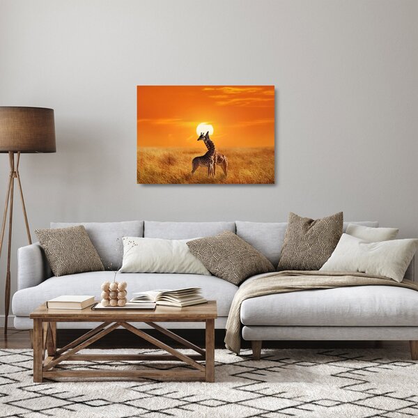 Tablou pe sticlă - Girafe în Parcul Național Serengeti (70x50 cm)