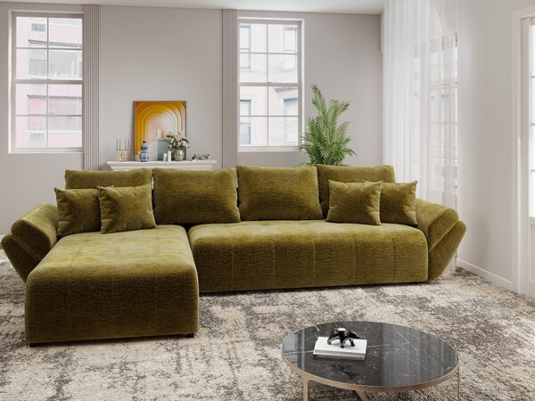 Colțar extensibil dumonde cu ladă de depozitare si sezut confortabil din spuma high-density, Berlin XL Monolith Verde Olive 350x185 cm