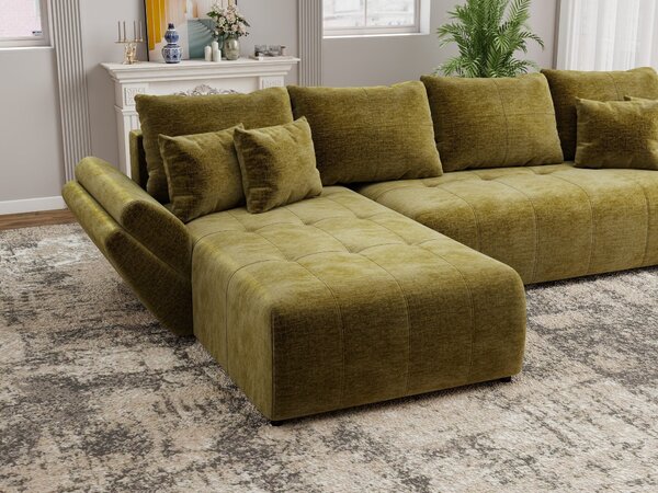Colțar extensibil dumonde cu ladă de depozitare si sezut confortabil din spuma high-density, Berlin XL Monolith Verde Olive 350x185 cm