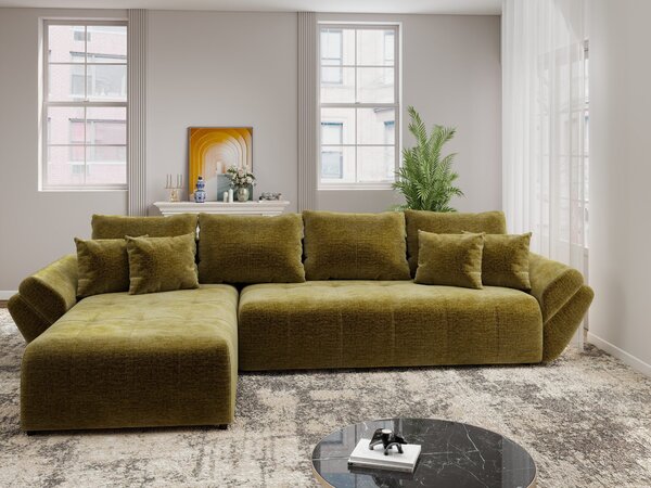 Colțar extensibil dumonde cu ladă de depozitare si sezut confortabil din spuma high-density, Berlin XL Monolith Verde Olive 350x185 cm