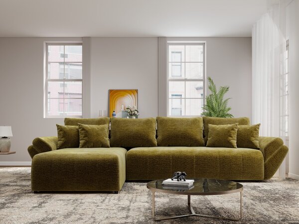 Colțar extensibil dumonde cu ladă de depozitare si sezut confortabil din spuma high-density, Berlin XL Monolith Verde Olive 350x185 cm