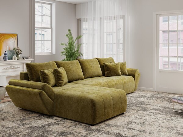 Colțar extensibil dumonde cu ladă de depozitare si sezut confortabil din spuma high-density, Berlin XL Monolith Verde Olive 350x185 cm
