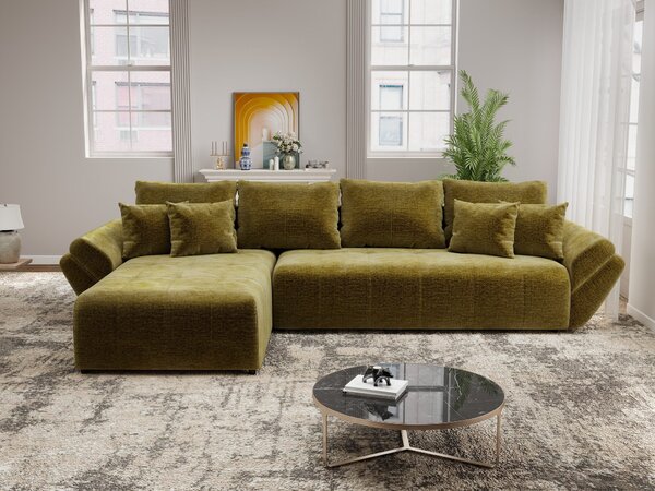Colțar extensibil dumonde cu ladă de depozitare si sezut confortabil din spuma high-density, Berlin XL Monolith Verde Olive 350x185 cm