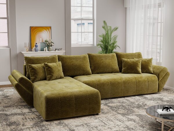 Colțar extensibil dumonde cu ladă de depozitare si sezut confortabil din spuma high-density, Berlin XL Monolith Verde Olive 350x185 cm