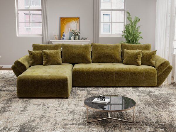 Colțar extensibil dumonde cu ladă de depozitare si sezut confortabil din spuma high-density, Berlin XL Monolith Verde Olive 350x185 cm
