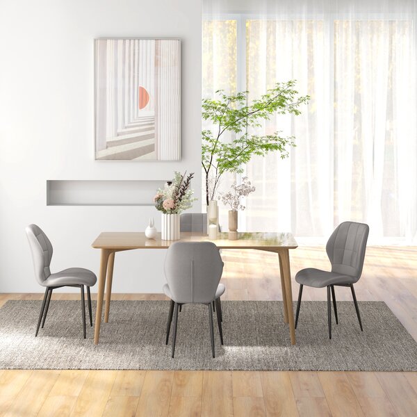 HOMCOM Set of Four Modern Style Flannel Dining Chairs - Light Grey | Aosom Romania