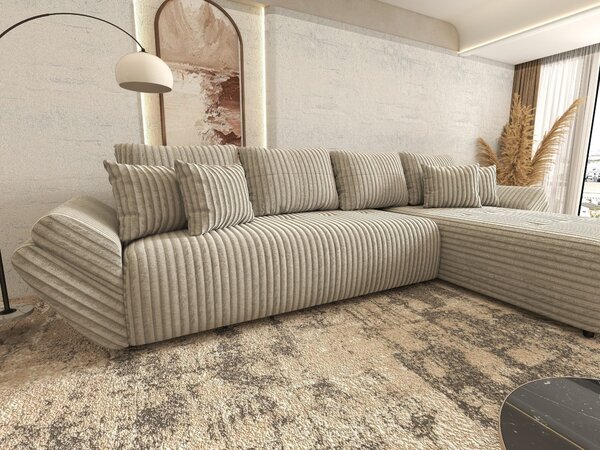 Colțar extensibil dumonde cu ladă de depozitare si sezut confortabil din spuma high-density, Berlin XL Tilia Gri- Bej 11 II 350x185 cm