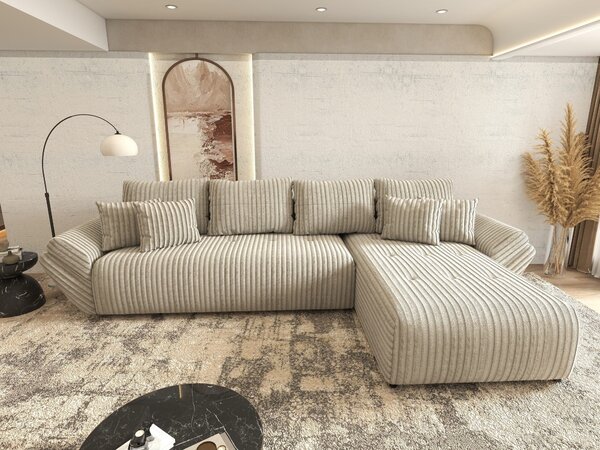 Colțar extensibil dumonde cu ladă de depozitare si sezut confortabil din spuma high-density, Berlin XL Tilia Gri- Bej 11 II 350x185 cm