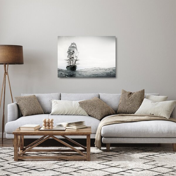 Tablou pe sticlă - O navă care navighează pe ocean (70x50 cm)