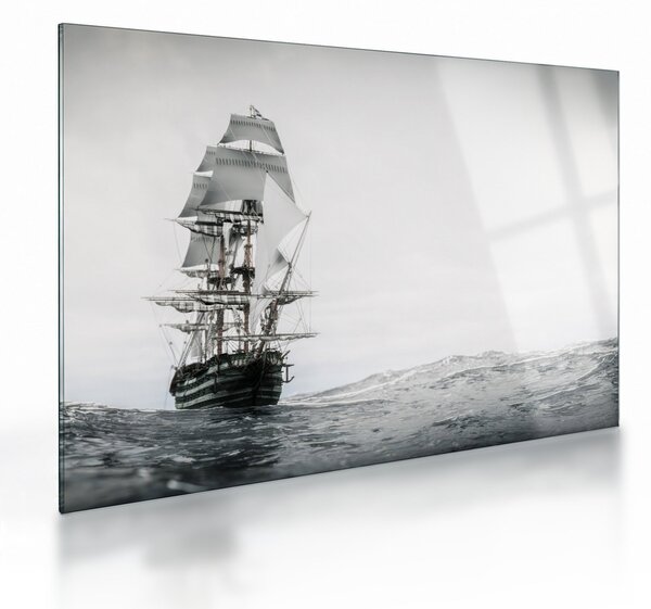 Tablou pe sticlă - O navă care navighează pe ocean (70x50 cm)