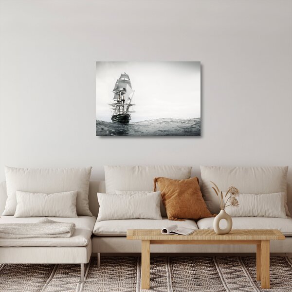 Tablou pe sticlă - O navă care navighează pe ocean (70x50 cm)