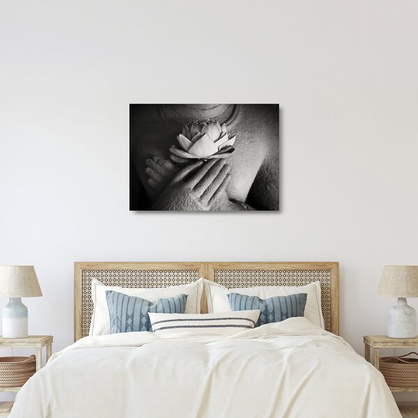 Tablou pe sticlă - Lotus în mâinile lui Buddha (70x50 cm)