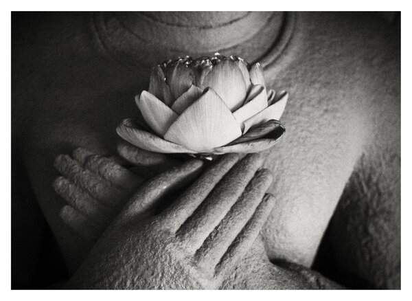 Tablou pe sticlă - Lotus în mâinile lui Buddha (70x50 cm)