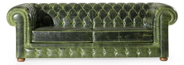 Canapea 2 locuri Cupon, lemn/piele, verde, 185 x 100 x 78 cm