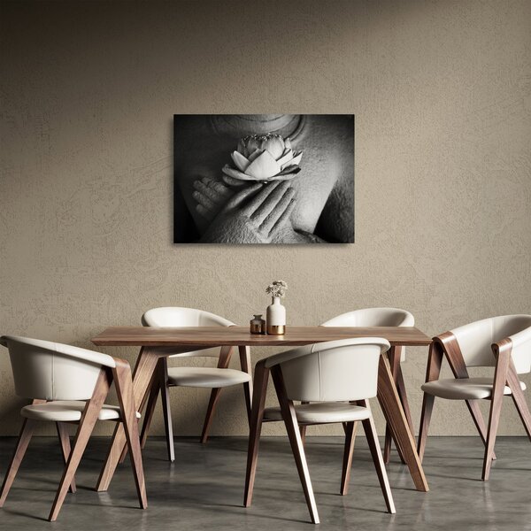 Tablou pe sticlă - Lotus în mâinile lui Buddha (70x50 cm)