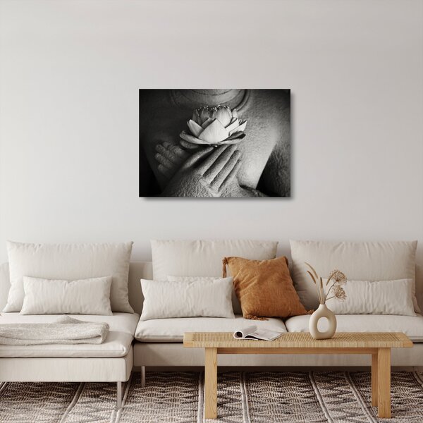 Tablou pe sticlă - Lotus în mâinile lui Buddha (70x50 cm)