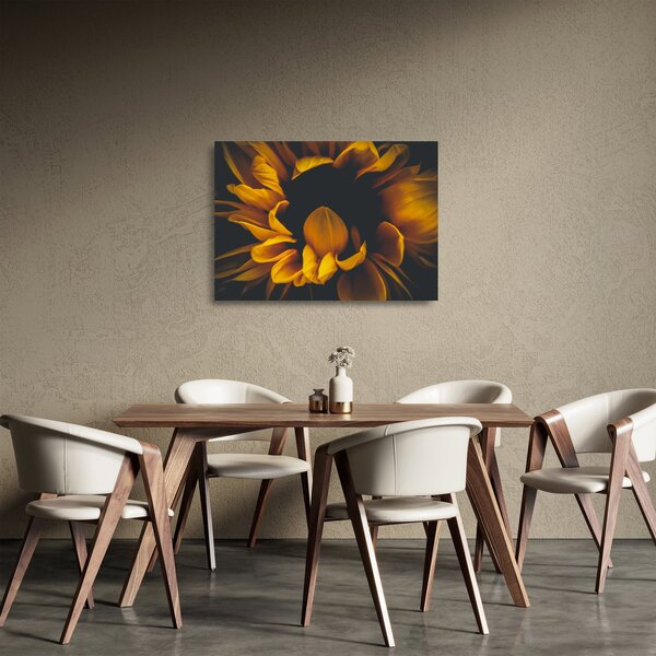 Tablou pe sticlă - Floarea-soarelui în fundal negru (70x50 cm)