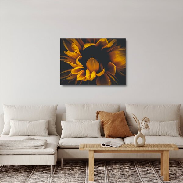 Tablou pe sticlă - Floarea-soarelui în fundal negru (70x50 cm)