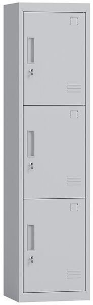 HOMCOM Dulap de birou din oțel cu 3 uși independente cu încuietoare și 2 chei, 45x38x180 cm, gri deschis | Aosom Romania