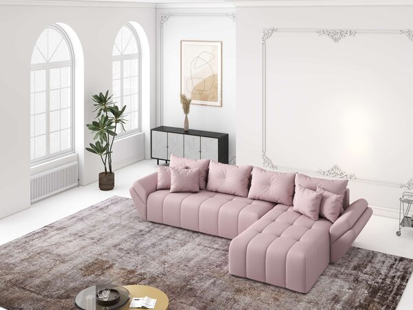 Colțar extensibil dumonde cu ladă de depozitare si sezut confortabil din spuma high-density, Berlin XL Enjoy Flamingo 350x185 cm II
