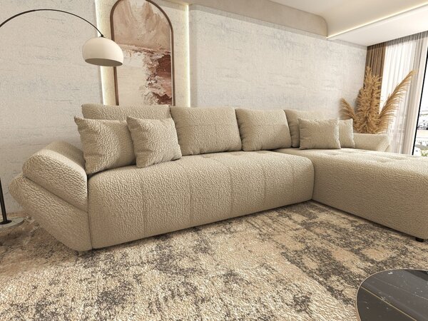 Colțar extensibil dumonde cu ladă de depozitare si sezut confortabil din spuma high-density, Berlin XL Jaguar Bej 4 II 350x185 cm