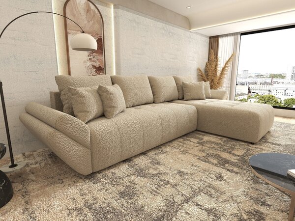 Colțar extensibil dumonde cu ladă de depozitare si sezut confortabil din spuma high-density, Berlin XL Jaguar Bej 4 II 350x185 cm