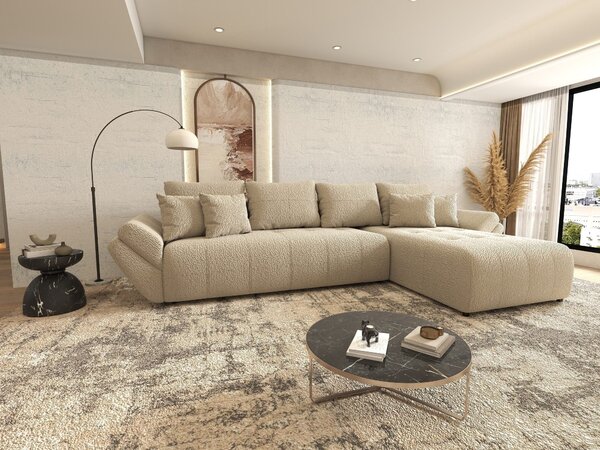 Colțar extensibil dumonde cu ladă de depozitare si sezut confortabil din spuma high-density, Berlin XL Jaguar Bej 4 II 350x185 cm